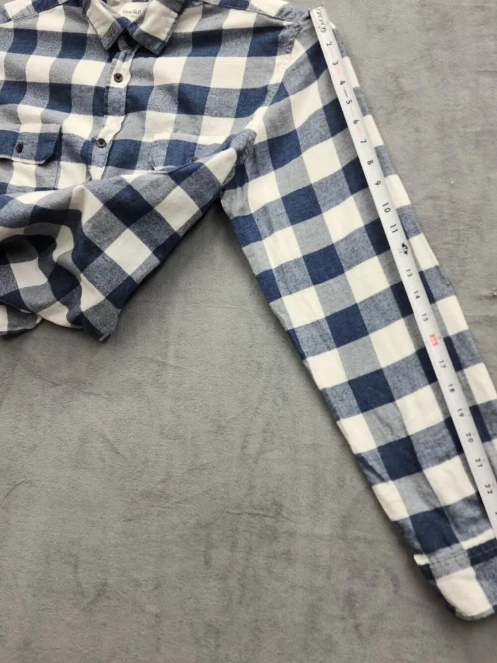 Goodfellow & Co Flannel Shirt Men L Blue White Buffalo Plaid 100% Cotton Standar - Picture 11 of 13